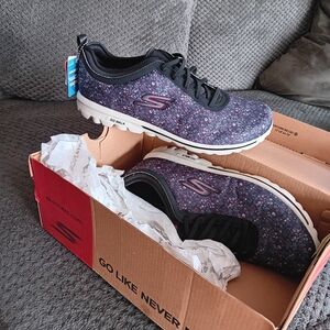 Skechers Black and Purple Floral Sneakers
